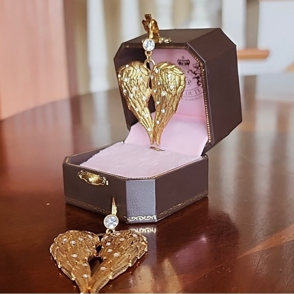 Juicy Couture Gold Heart Shaped Earrings with Intricate Design